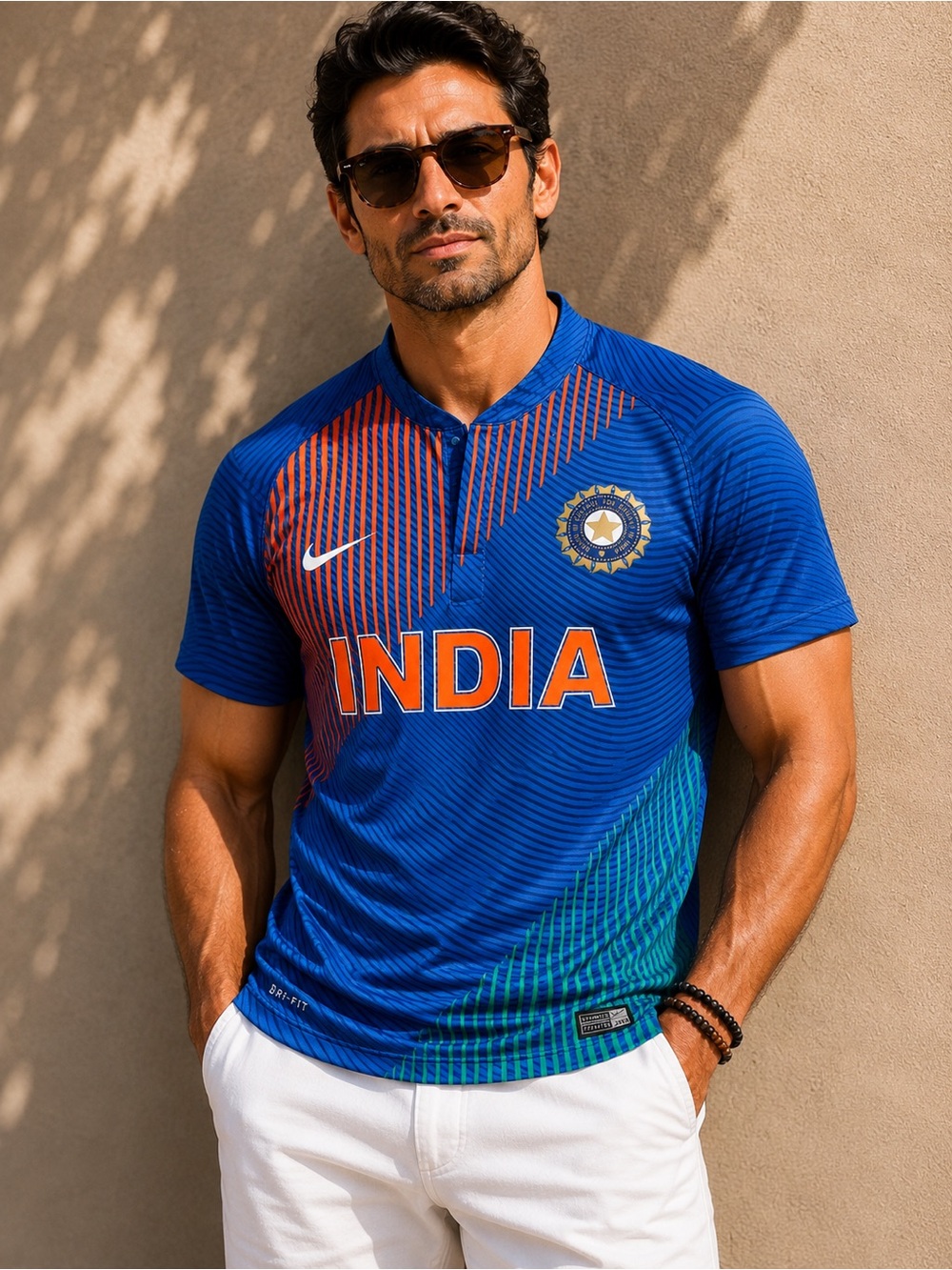 Nike Men’s Blue India Cricket Jersey with Orange & Green Accents